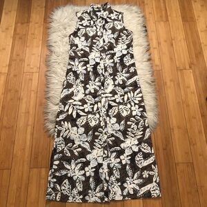 Charter Club Floral Tencel Sleeveless Button Down Brown Cream Midi Dress size 8P
